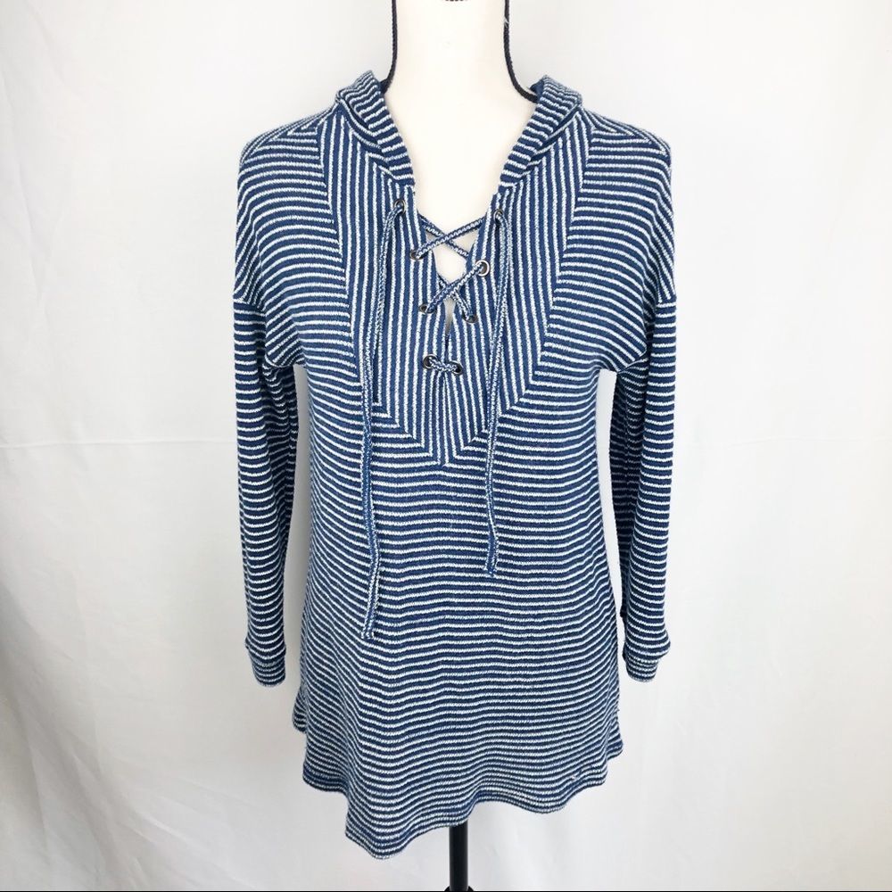 She + Sky Blue Striped Lace Up Hoodie💜💜💜💜